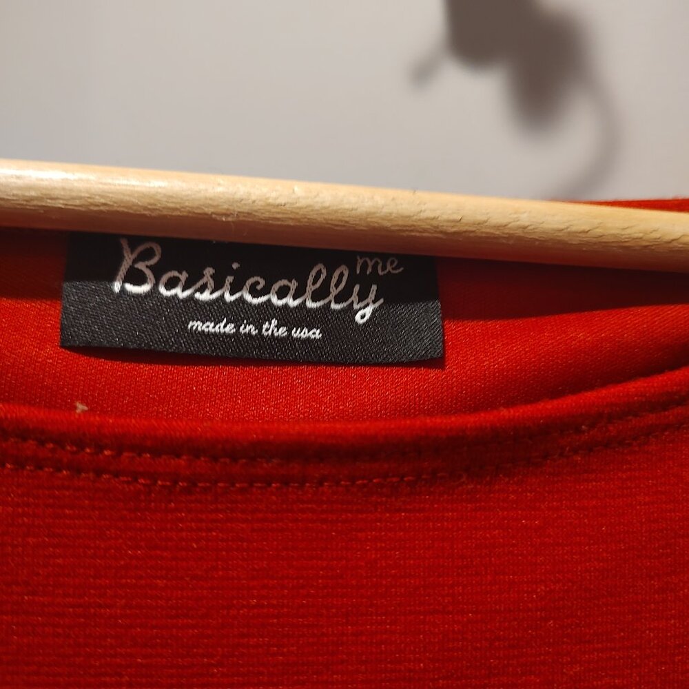 Red Dress, flared sleeves, black gingham, party dress by Basically, made in USA - Picture 4 of 8